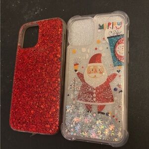 Festive Glitter Phone Case Set - Red and Clear Sparkle Santa, iPhone 12 Pro